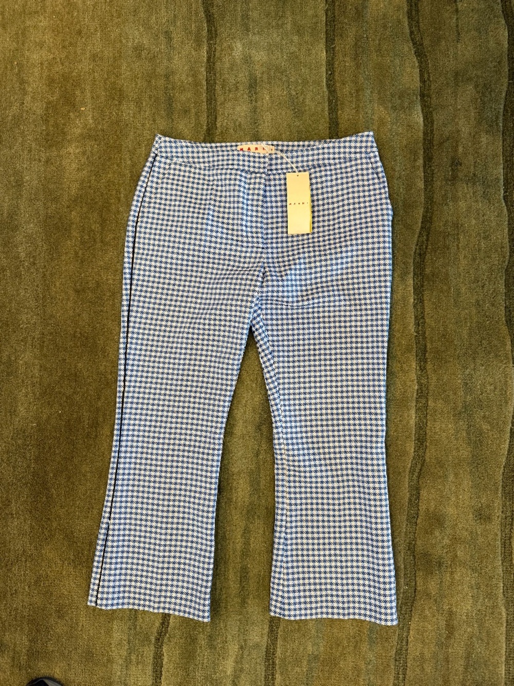 MARNI; TROUSER, YARN DYED RECYCLED CHECK; BLU BLK WHT SIZE 46